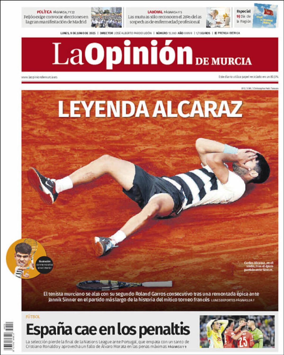 Carlos Alcaraz, prezent pe prima pagină a ziarelor spaniole din toate comunitățile, după triumful istoric de la Roland Garros