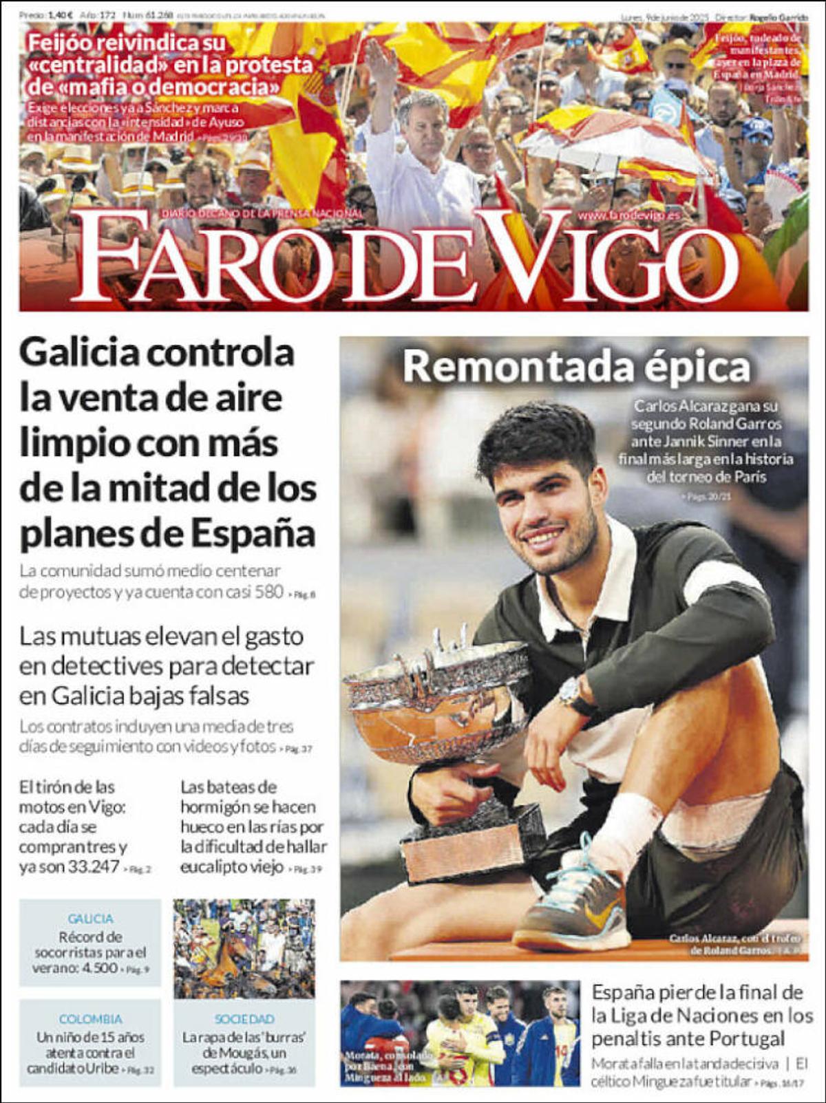 Carlos Alcaraz, prezent pe prima pagină a ziarelor spaniole din toate comunitățile, după triumful istoric de la Roland Garros