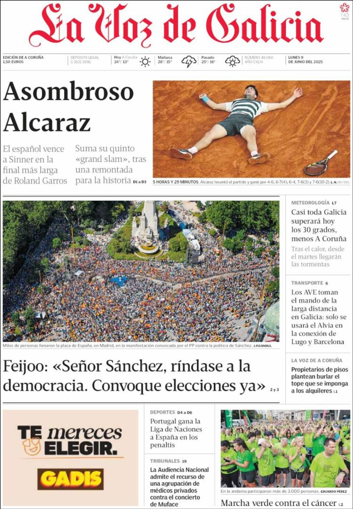 Carlos Alcaraz, prezent pe prima pagină a ziarelor spaniole din toate comunitățile, după triumful istoric de la Roland Garros