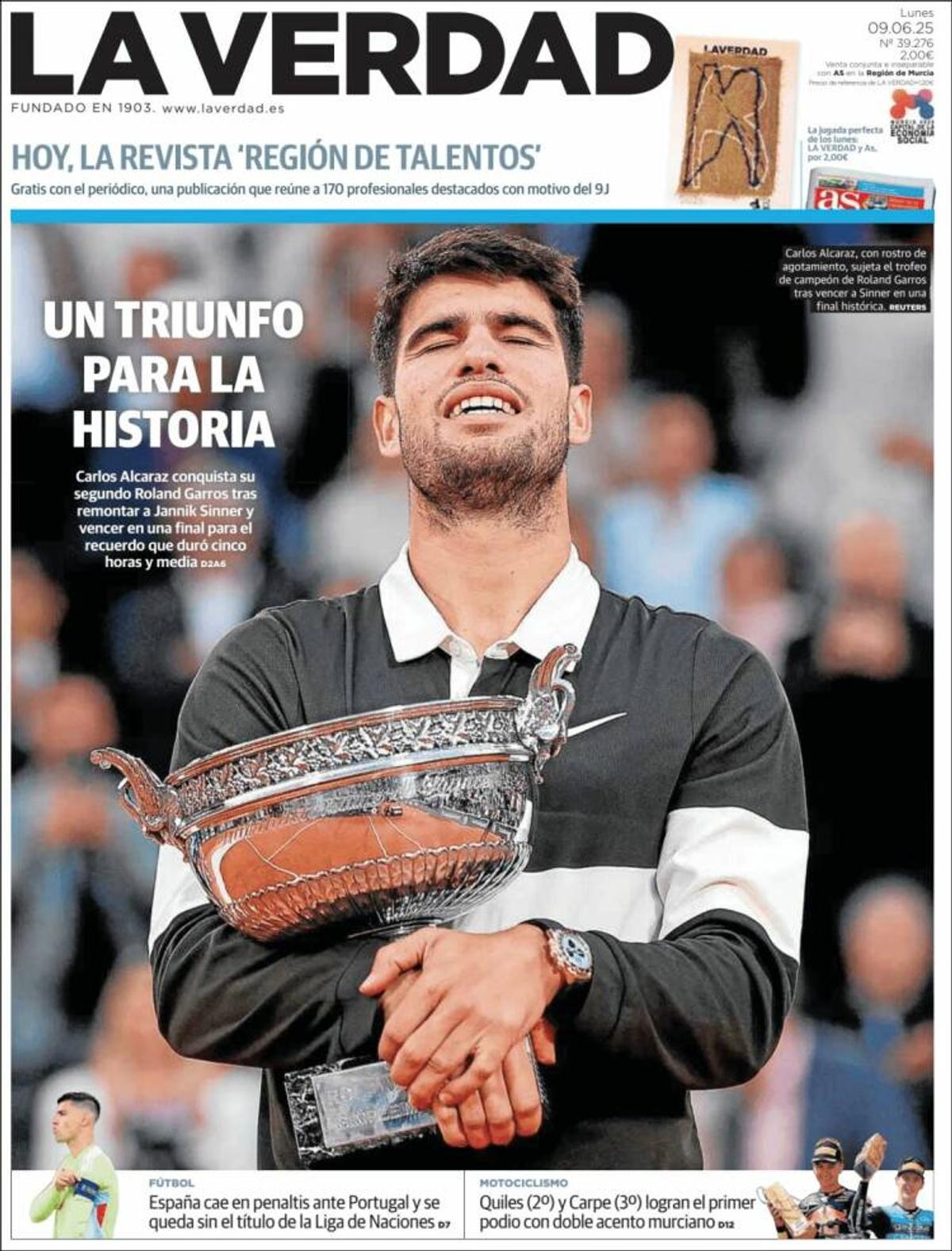 Carlos Alcaraz, prima pagină a ziarelor spaniole după Roland Garros 2025