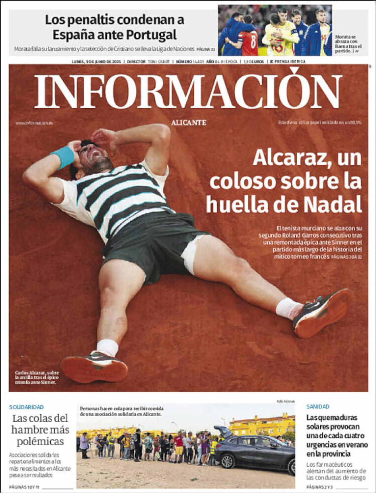 Carlos Alcaraz, prezent pe prima pagină a ziarelor spaniole din toate comunitățile, după triumful istoric de la Roland Garros