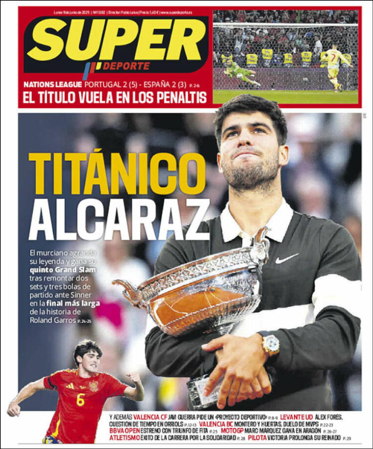 Carlos Alcaraz, prezent pe prima pagină a ziarelor spaniole din toate comunitățile, după triumful istoric de la Roland Garros