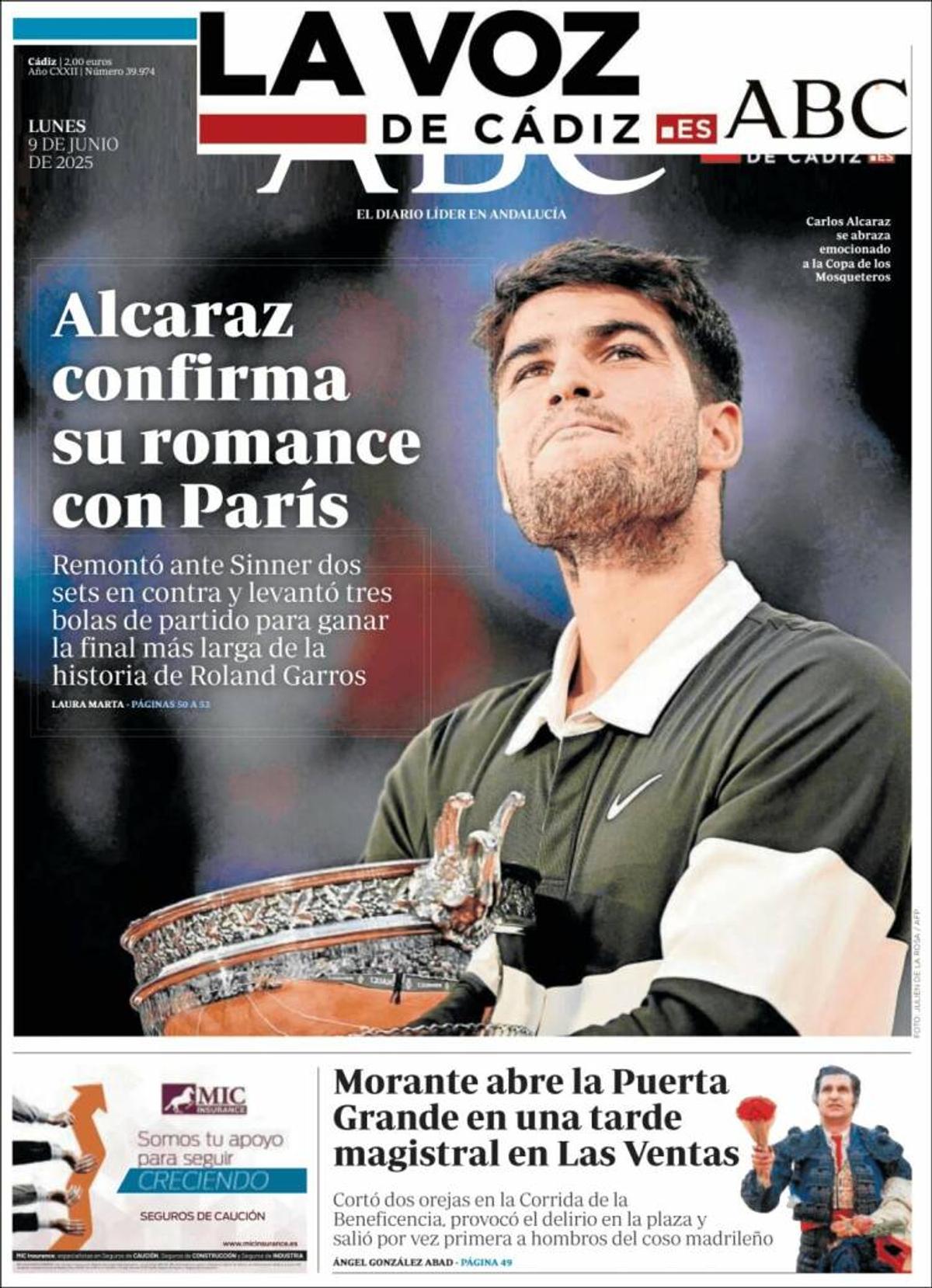Carlos Alcaraz, prezent pe prima pagină a ziarelor spaniole din toate comunitățile, după triumful istoric de la Roland Garros