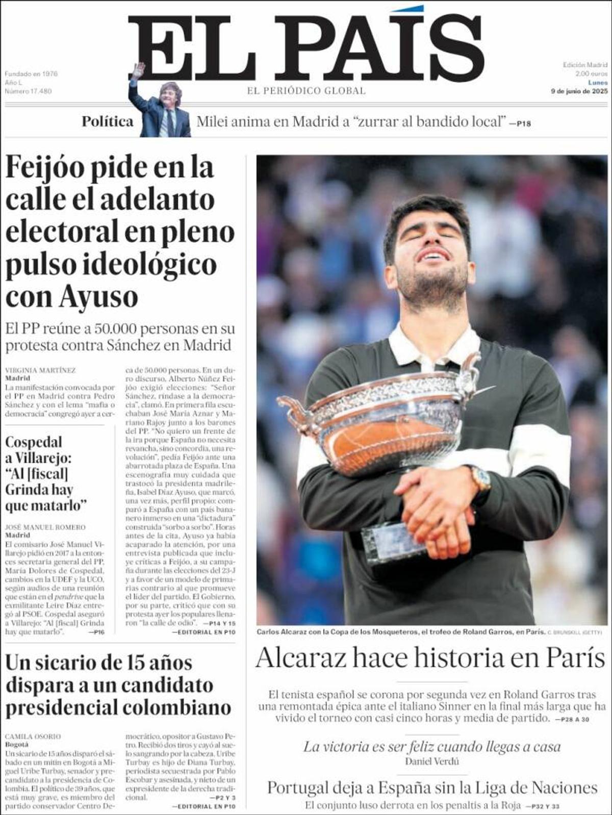 Carlos Alcaraz, prezent pe prima pagină a ziarelor spaniole din toate comunitățile, după triumful istoric de la Roland Garros
