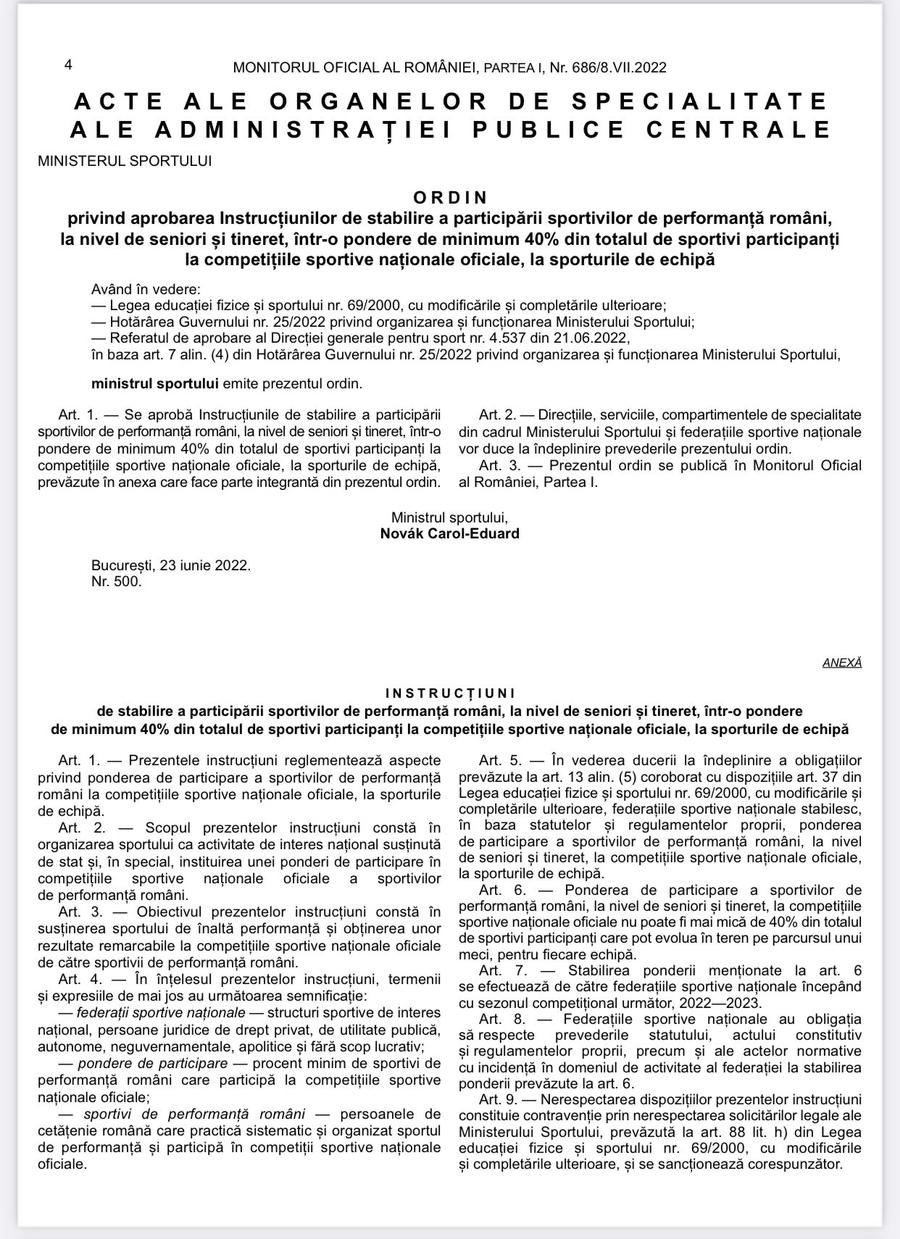 Novak nu se lasă! Controversatul ordin al Ministerului Sportului a fost publicat în Monitorul Oficial » Ce scrie în act + De când intră în vigoare