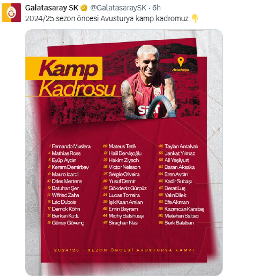 Lotul lui Galatasaray pentru cantonamentul din Austria Veste proastă pentru Alexandru Cicâldău » Anunțul oficial făcut de Galatasaray