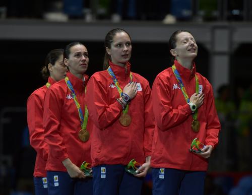 Echipa României în momentul intonării imnului la Rio FOTO Cristi Preda