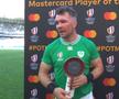 România a fost învinsă de Irlanda la debutul în grupa B a Cupei Mondiale de rugby, scor 8-82. Peter O'Mahony (33 de ani), desemnat cel mai bun jucător al partidei, a lăudat curajul „stejarilor”.