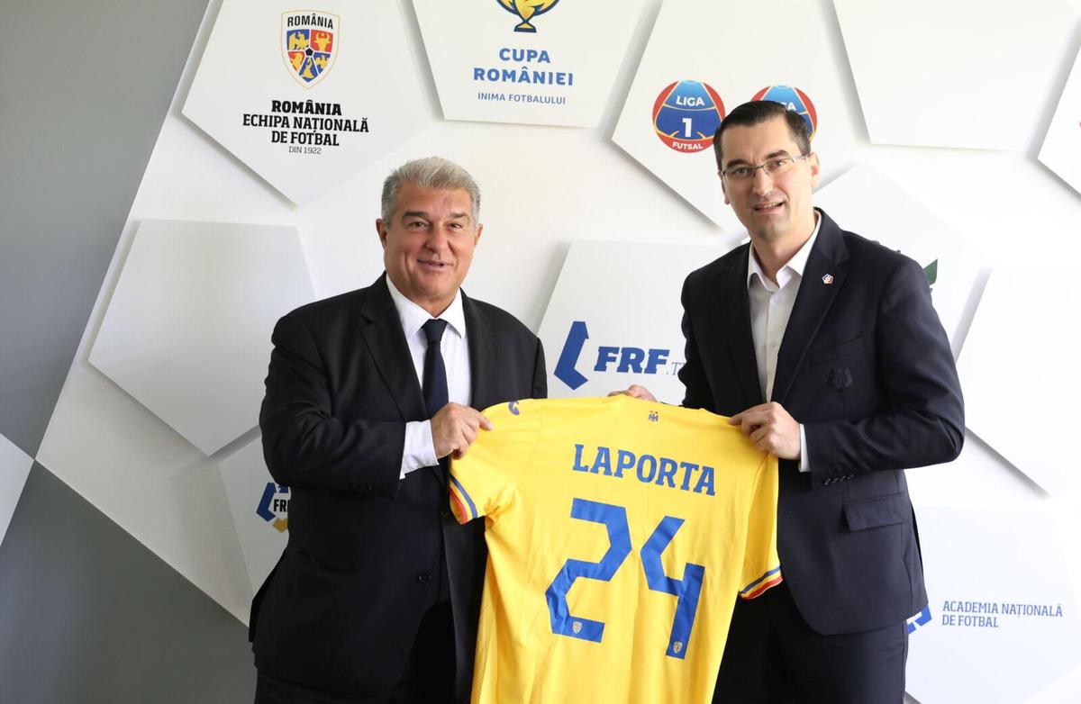 Imagini de la sediul FRF, cu Laporta, Burleanu, Răducioiu și Stoichiță, la finalul întâlnirii de azi