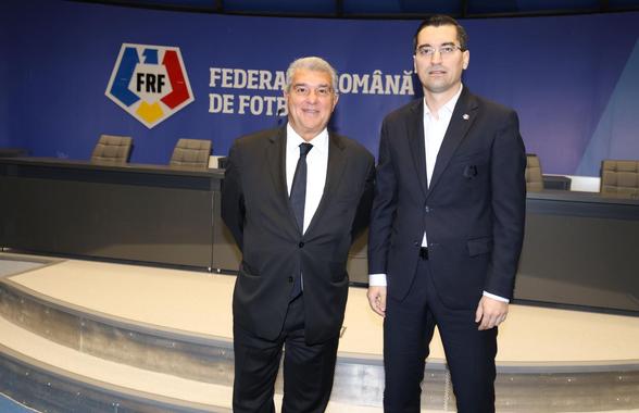 Imagini de la sediul FRF, cu Laporta, Burleanu, Răducioiu și Stoichiță, la finalul întâlnirii de azi