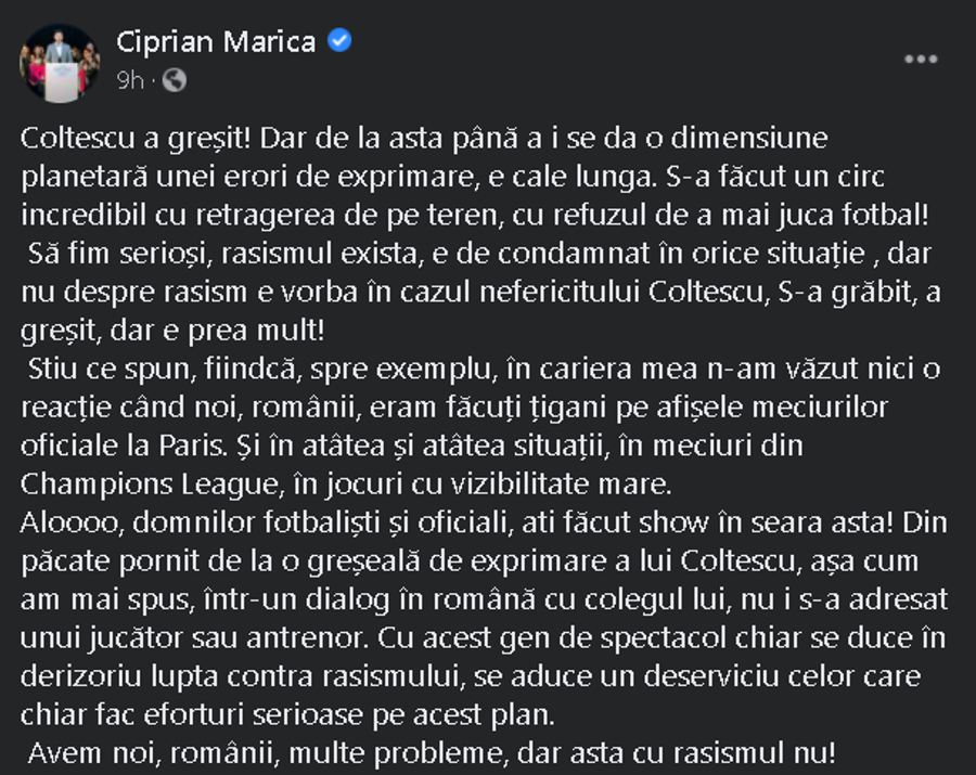 Ciprian Marica, despre scandalul de la Paris: „Alo, domnilor?! Și noi am fost făcuți țigani”