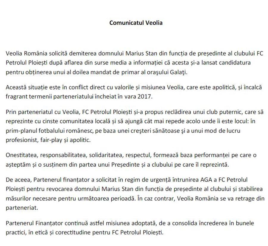 Sponsorul principal al Petrolului Ploiești solicită demisia președintelui Marius Stan: „Altfel ne retragem de la club!”
