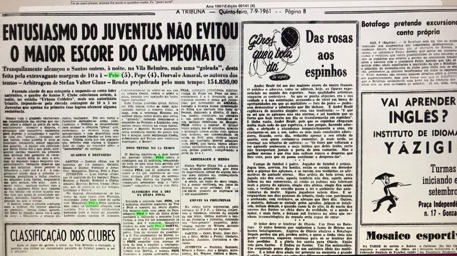 A Tribuna, ziar din Brazilia. După un meci în care Pele a dat cinci goluri Cum a ajuns Pele golgheter