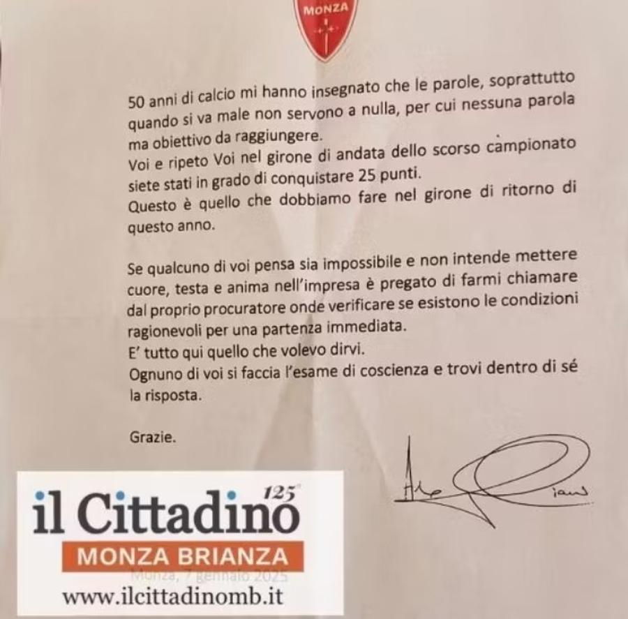Așa arată scrisoarea publicată de Il Cittadino din Monza Mesaj motivațional pentru salvare: „Cine crede că este imposibil să vină cu agentul și gata!” + Ce a urmat