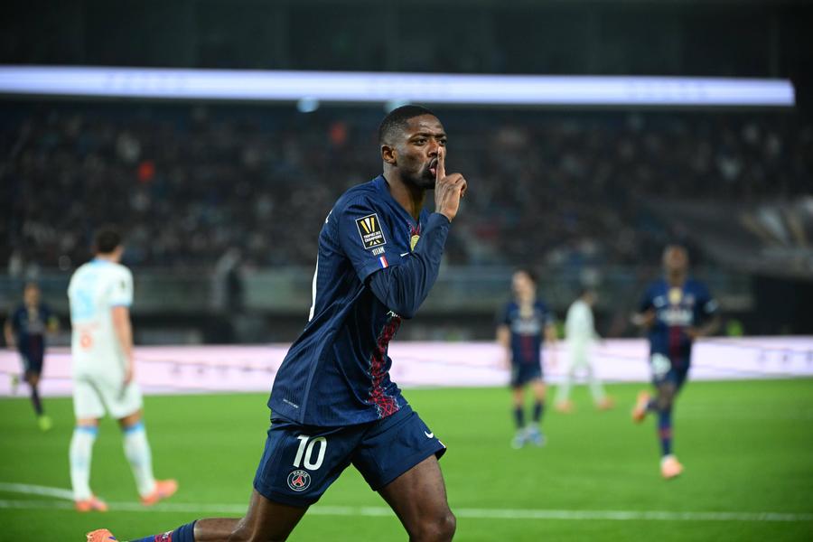 Ousmane Dembele, sărbătorind golul de 1-0 în meciul PSG - Marseille (finala Supercupei Franței 2026) // FOTO: Imago Images Ousmane Dembele a refuzat oferta lui PSG » Care este dorința Balonului de Aur
