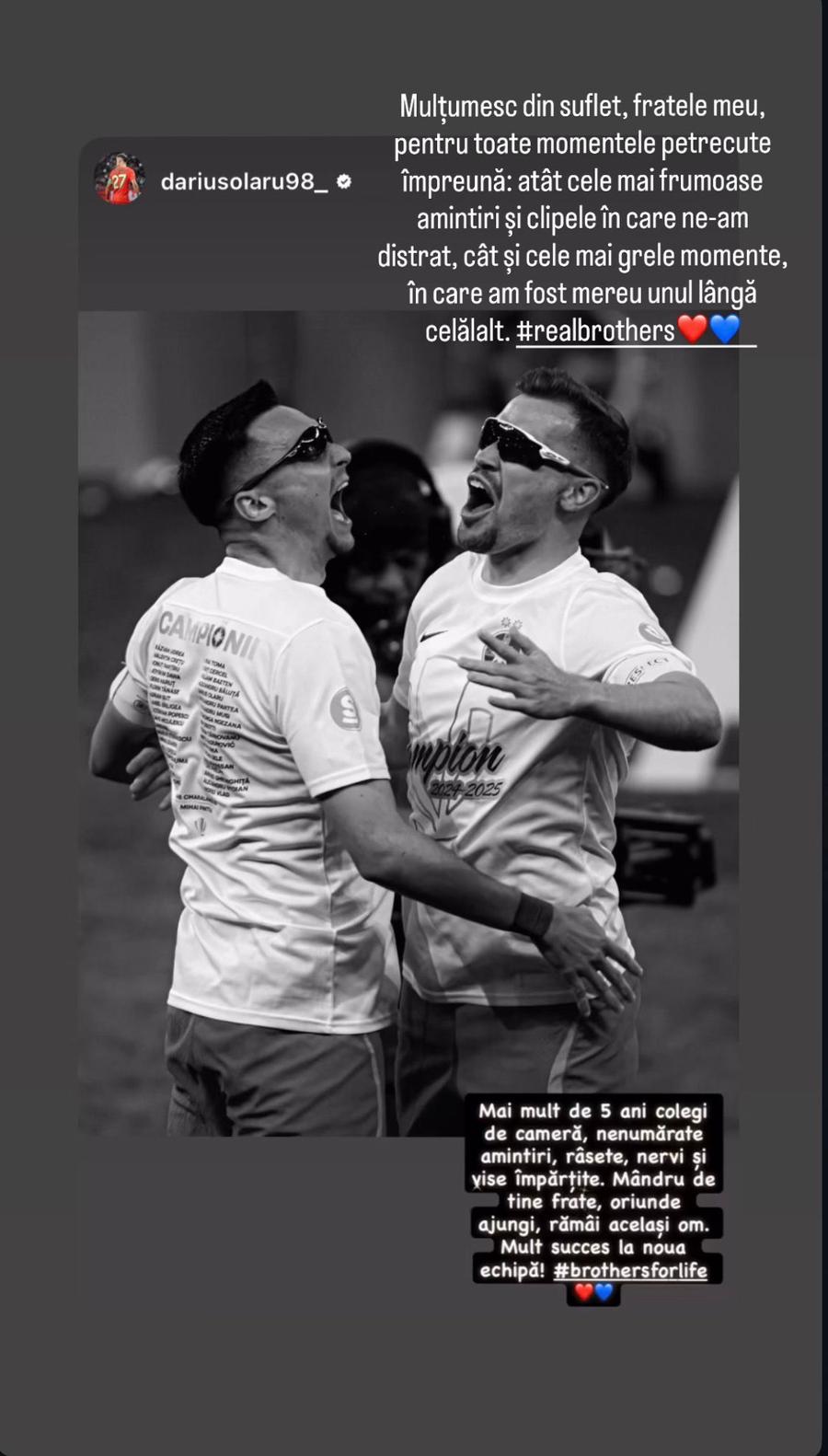 Adrian Șut i-a răspuns lui Darius Olaru Darius Olaru și Adrian Șut, postări emoționante în ziua despărțirii
