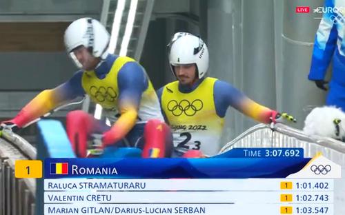 Marius Gâtlan și Darius Șerban în proba de dublu masculin la sanie
Foto: COSR / facebook