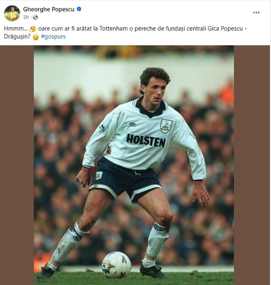 Postarea lui Gică Popescu despre Radu Drăgușin Imaginea postată de Gică Popescu, după meciul petrecut de Drăgușin pe banca lui Tottenham: „Hmmm...”