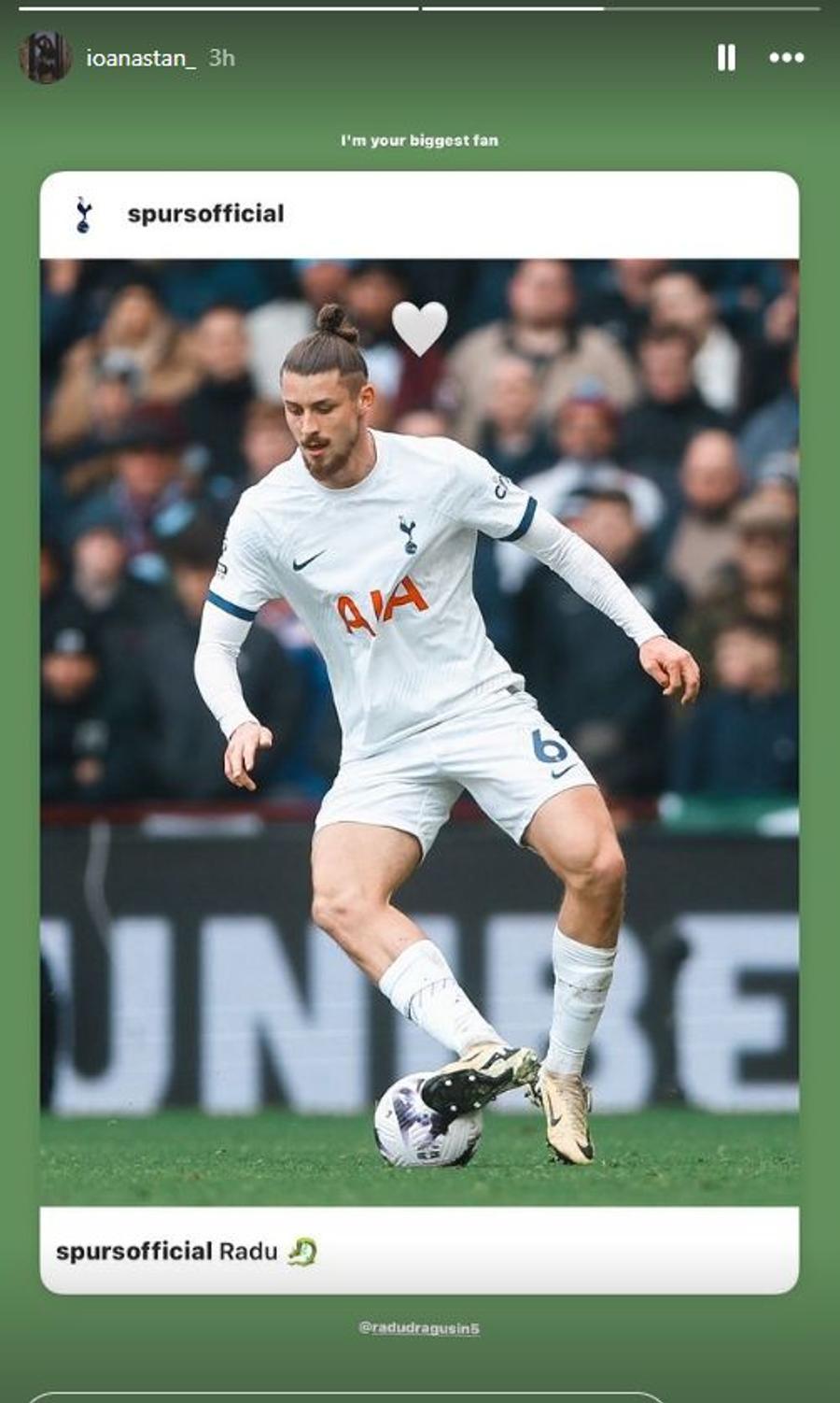 Mesajul Ioanei Stan pentru Radu Drăgușin, foto: Instagram Iubita lui Drăgușin, mesaj special după evoluția din succesul lui Tottenham