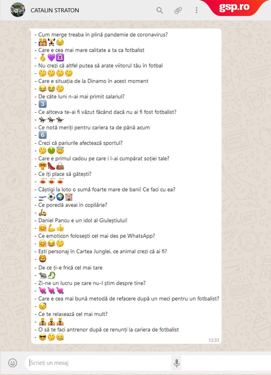 WhatsApp Q&A » Cătălin Straton intră în provocarea GSP: cum răspunde cu un emoticon la întrebări și afirmații inedite