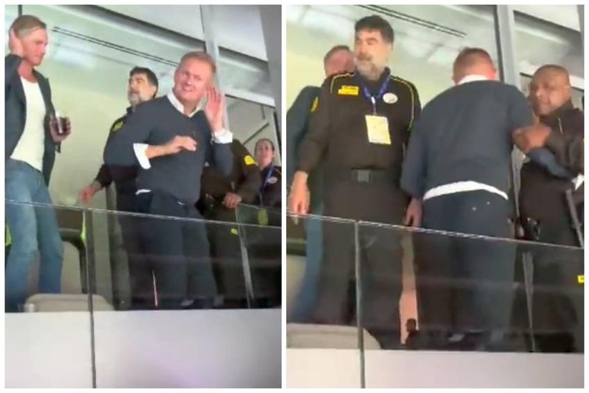 Alfie Haaland, escortat din lojă // foto: Twitter
