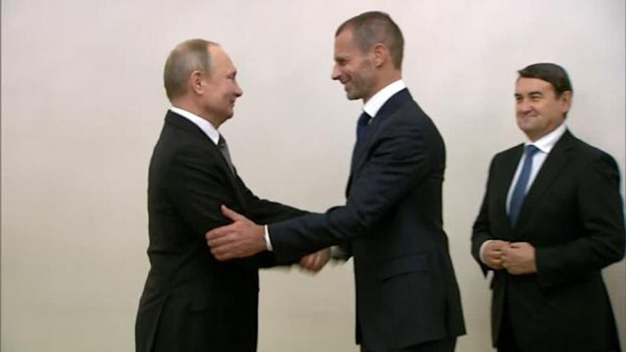 Ceferin, șeful UEFA, și Putin, președintele Rusiei După STOP WAR trebuia și STOP UEFA!