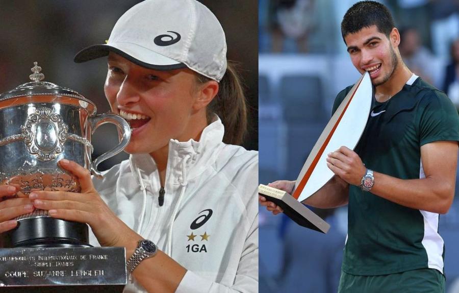 Iga Swiatek și Alcaraz, în ipostaza făcută celebră de Nadal Rafa Nadal - moștenirea » Spaniolul e marea sursă de inspirație a starurilor din noua generație. Concluziile psihologului sportiv chestionat de GSP
