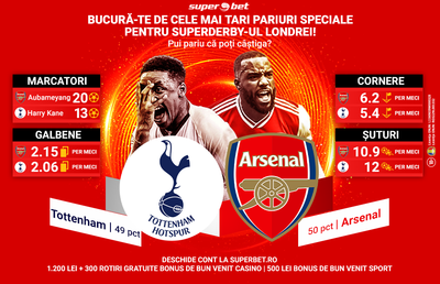 Vezi cele mai bune Pariuri Speciale pentru The North London Derby: Tottenham-Arsenal! Tu cum îți faci biletul?