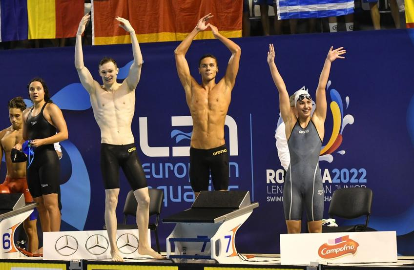 România a încheiat pe locul 3 în clasamentul medaliilor de la Campionatele Europene de natație destinate juniorilor. „Motoarele tricolore” au fost dinamovistul David Popovici (17 ani) și stelistul Vlad Stancu (16 ani).
