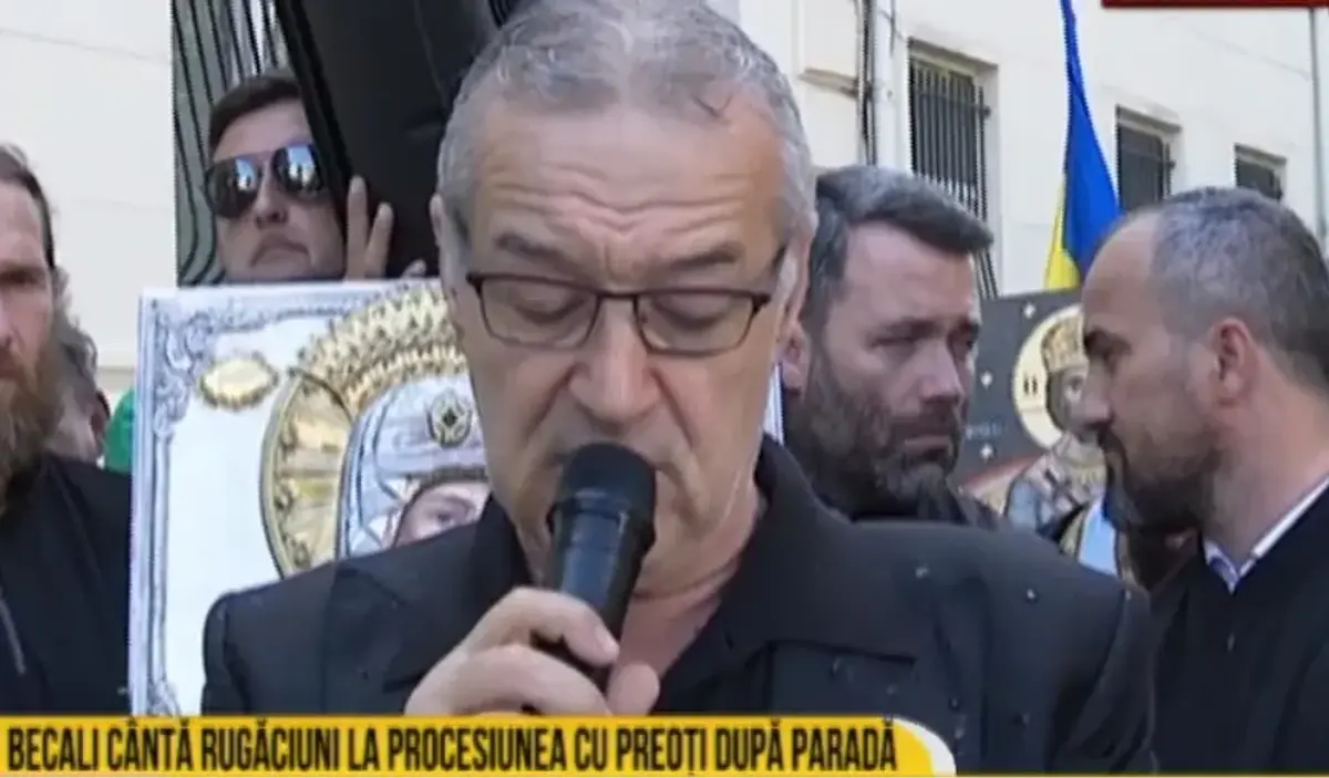 Gigi Becali, pe urmele „Bucharest Pride” » Patronul FCSB a stropit cu agheasmă și a cântat pe Calea Victoriei