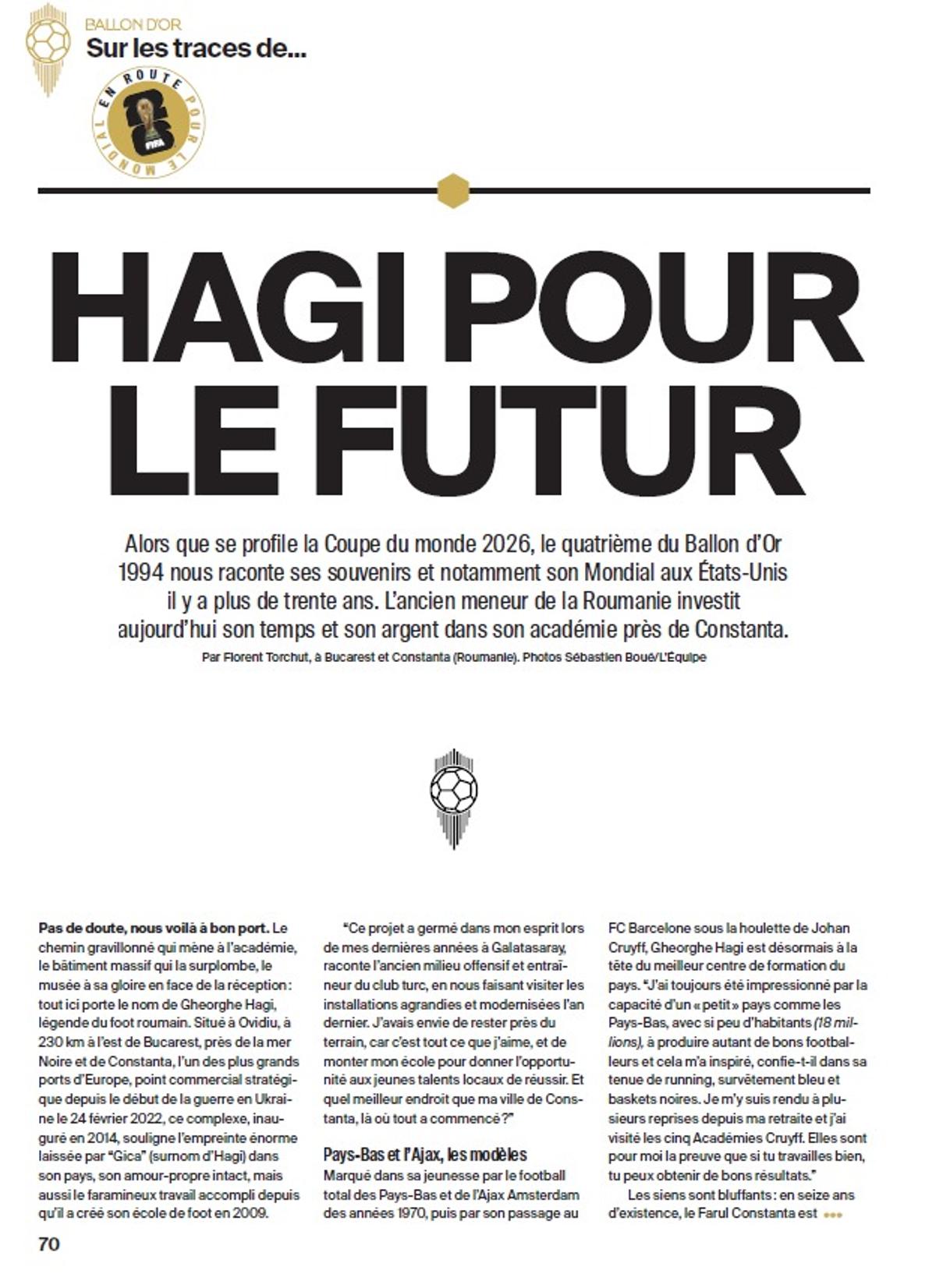 Gică Hagi, reportaj de șapte pagini în revista France Football