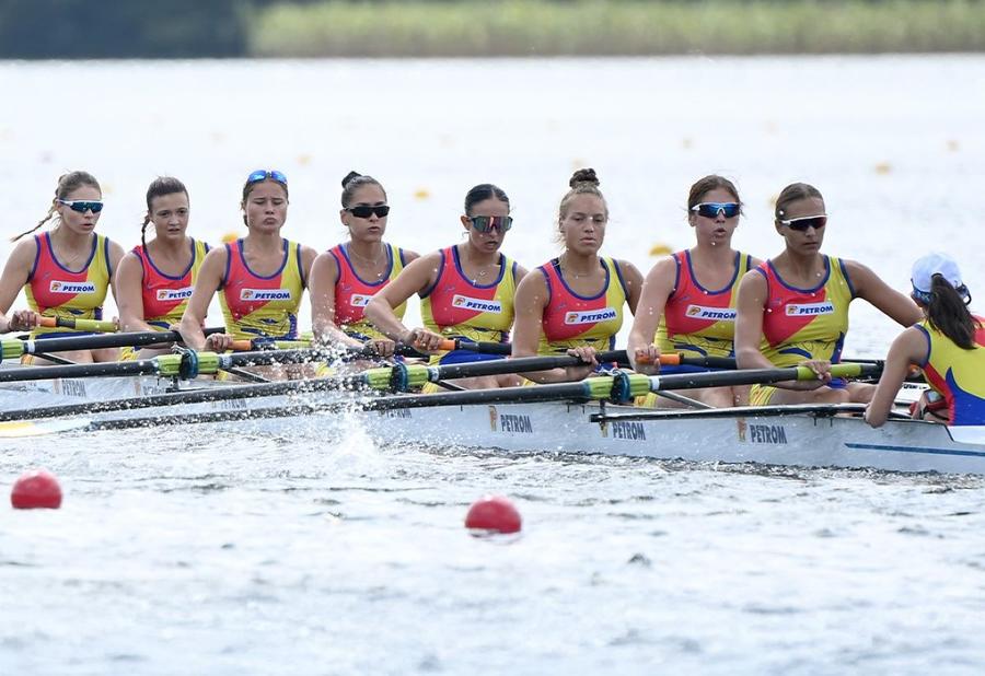 Barca României de 8 plus 1 rame, medaliată cu bronz la CM de juniori 2025 Foto: World Rowing România a încheiat cu o medalie de aur și una de bronz Campionatele Mondiale de canotaj juniori din Lituania
