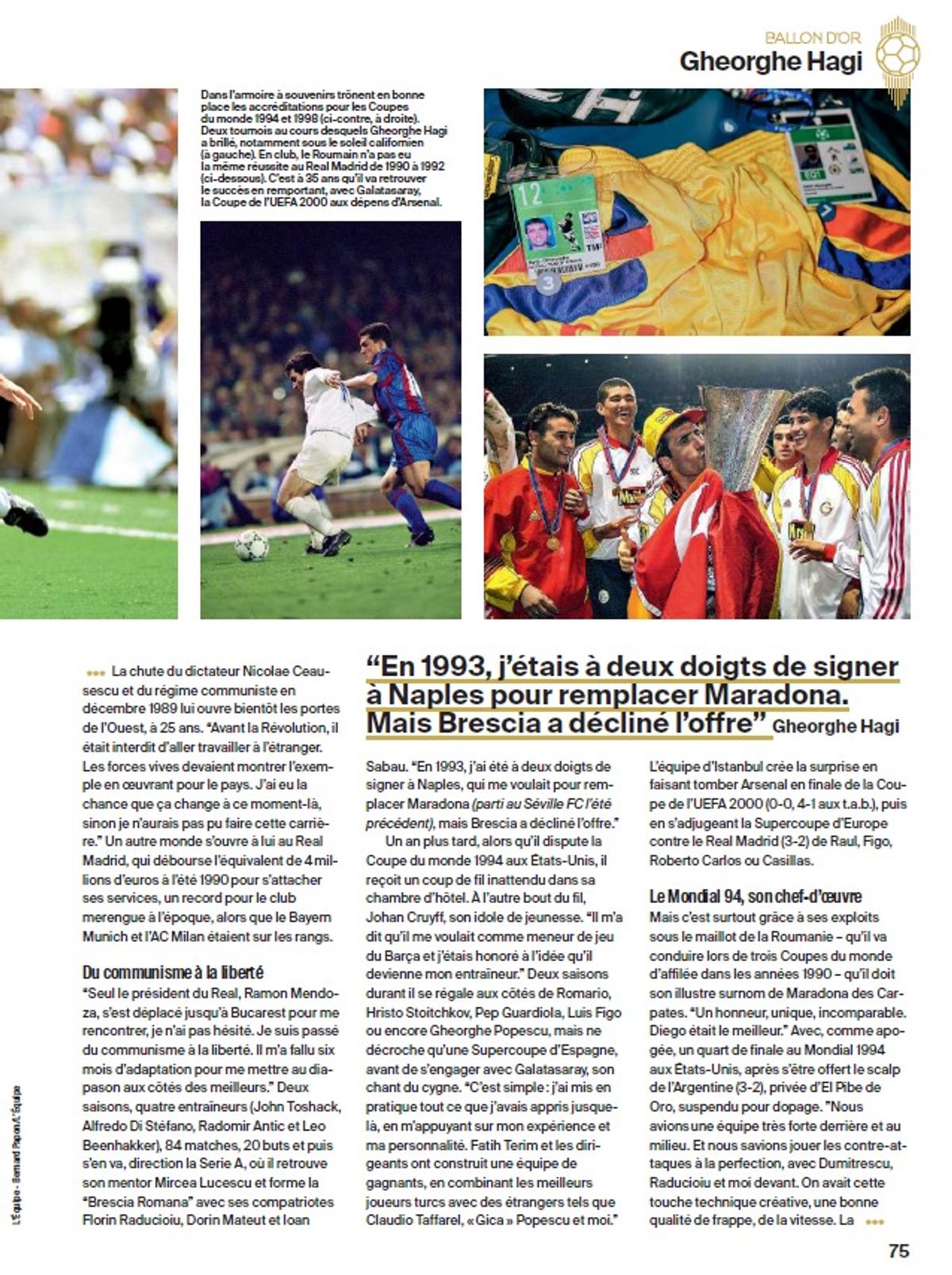 Gică Hagi, reportaj de șapte pagini în revista France Football