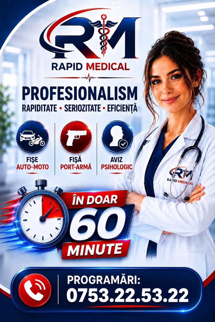Tot ce ai nevoie pentru fișa auto, port-armă și consultații medicale, într-un singur loc: Rapid Medical Center