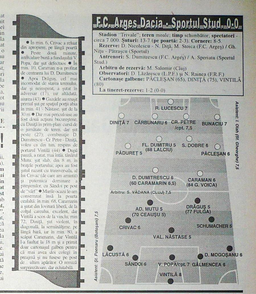 FC Argeș a jucat pe 27 septembrie, 0-0 cu Sportul Studențesc Noapte istorică pentru FC Argeș! S-a întâmplat după 29 de ani