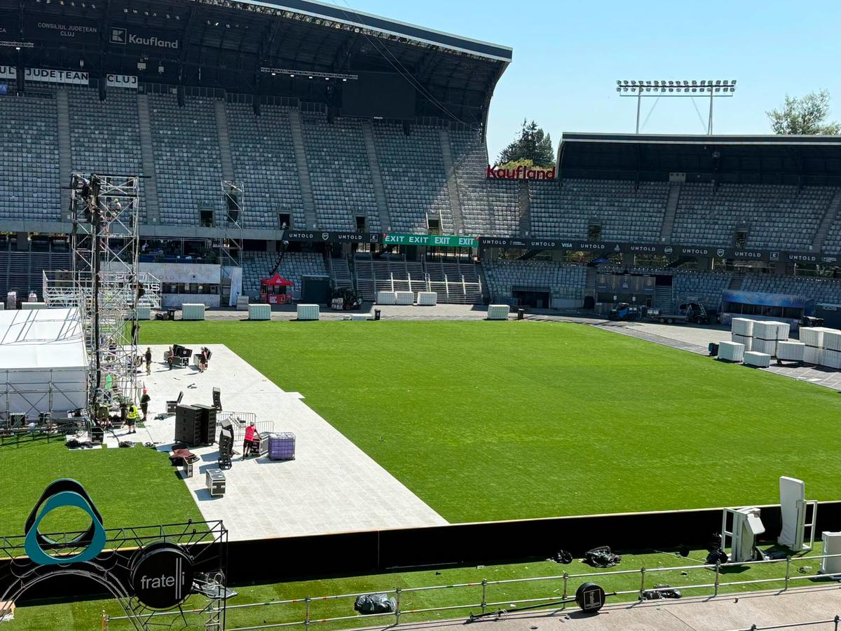 Gazonul de pe Cluj Arena, într-o stare foarte bună după festivalul Untold, 10.08.2026 // foto: facebook @Consiliul Județean Cluj