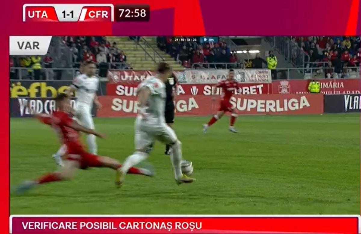 Intrare criminală la UTA - CFR » Arbitrul a luat decizia greșită, dar a fost salvat de VAR + Explicațiile specialistului