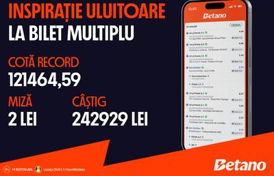 Cotă câștigătoare record pe Betano, 121464.59!