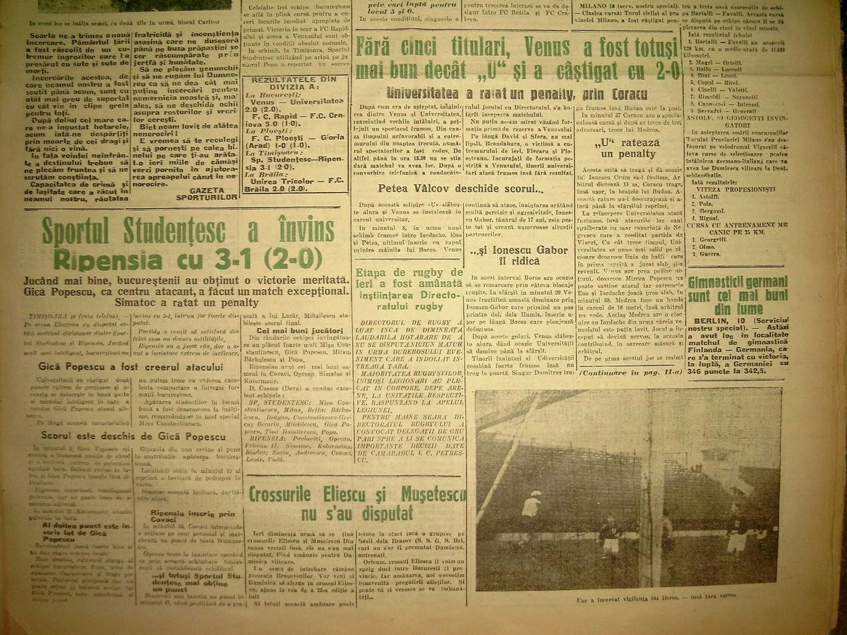 Cutremurul din 10 noiembrie 1940 - ce scria Gazeta Sporturilor după seism