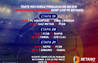 Ultimele meciuri ale anului din Campionatul României sunt live pe Betano
