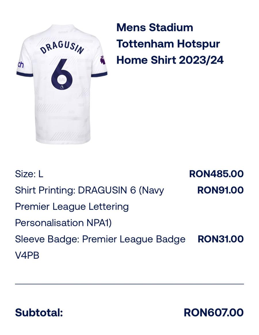 Pe magazinul oficial fanii pot cumpăra deja tricouri cu Dragușin Cât costă tricoul lui Radu Drăgușin pus la vânzare de Tottenham » Comparație cu FCSB, Dinamo și Rapid