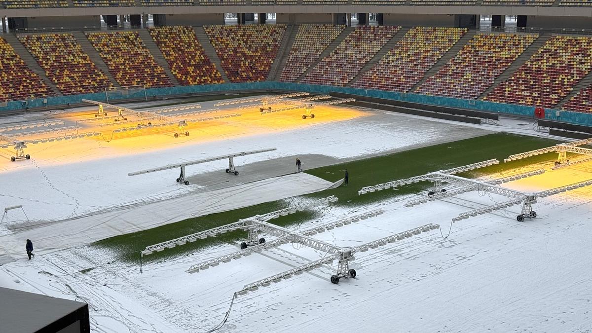 Cum arată Arena Națională după 12 ore de ninsoare! GSP a fost pe cel mai mare stadion al țării cu o săptămână înaintea primului meci oficial din 2026