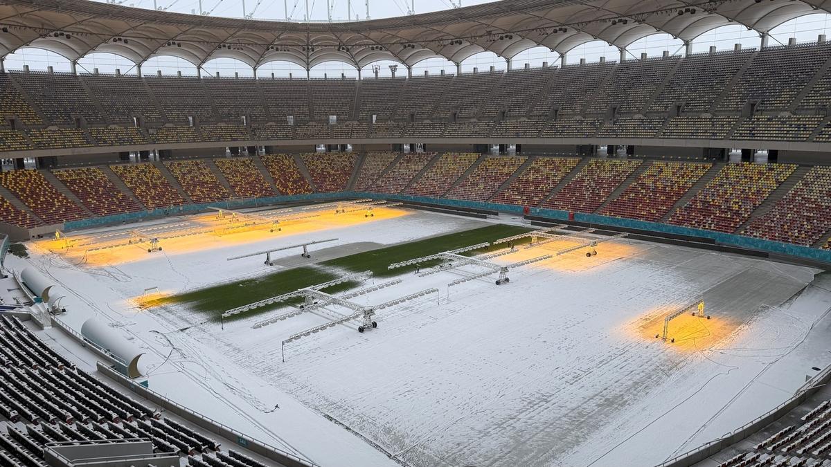 Cum arată Arena Națională după 12 ore de ninsoare! GSP a fost pe cel mai mare stadion al țării cu o săptămână înaintea primului meci oficial din 2026
