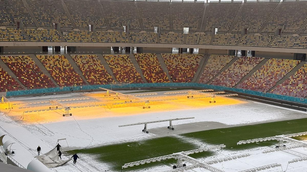 Cum arată Arena Națională după 12 ore de ninsoare! GSP a fost pe cel mai mare stadion al țării cu o săptămână înaintea primului meci oficial din 2026