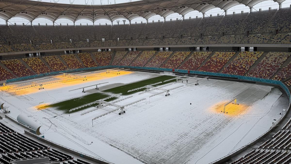 Cum arată Arena Națională după 12 ore de ninsoare! GSP a fost pe cel mai mare stadion al țării cu o săptămână înaintea primului meci oficial din 2026