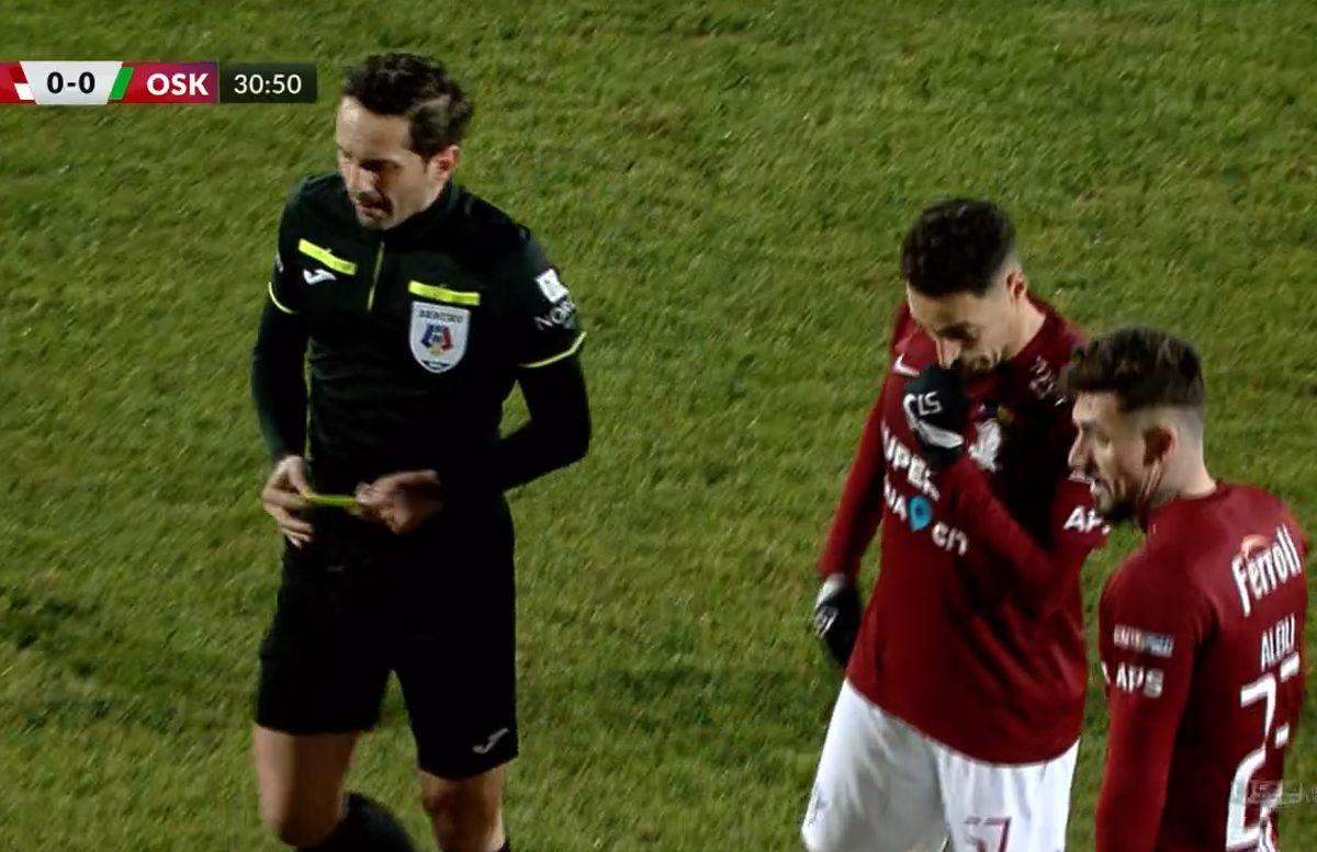 Alexandru Albu, „roșu” în Rapid - Sepsi / FOTO: Capturi @Telekom Sport 1
