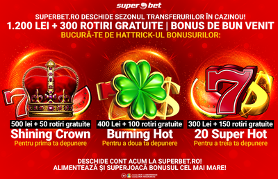 Bonusul de bun venit Casino la superbet.ro a crescut la 1.200 lei + 300 rotiri gratuite!