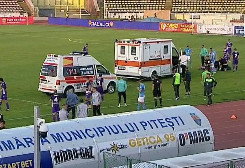 Joao Miguel (28 de ani), fundașul lui FC Argeș, și Marcelo Lopes (28 de ani), mijlocașul lui FC Voluntari, s-au ciocnit violent în minutul 35 al returului semifinalei Cupei României, la scorul de 0-0.