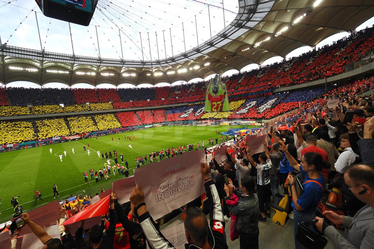 Scenografie pe întreg stadionul la FCSB - CFR Cluj! Imagini spectaculoase pe Arena Națională