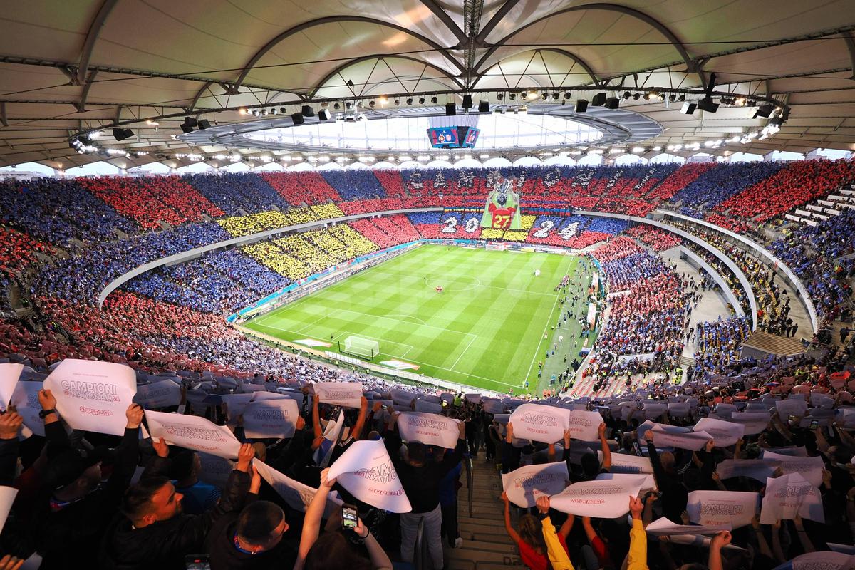Scenografie pe întreg stadionul la FCSB - CFR Cluj! Imagini spectaculoase pe Arena Națională